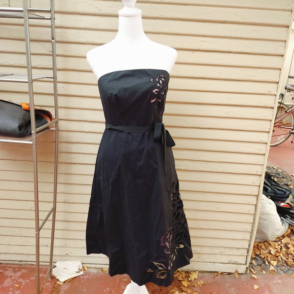 Express Y2K Vintage Strapless Black and Pink Cocktail Party Dress Embroidered - Picture 1 of 8